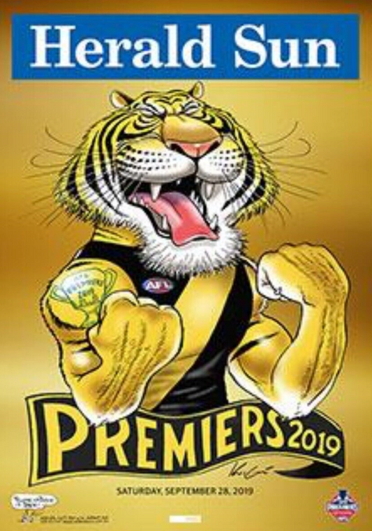 2019 Richmond Tigers Gold Foil Mark Knight Premiership Poster Framed