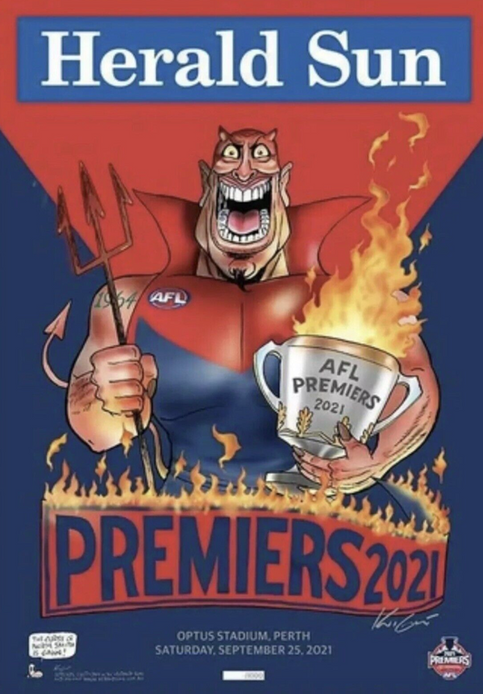 2021 Melbourne Demons Premium Mark Knight Premiership Poster - Framed